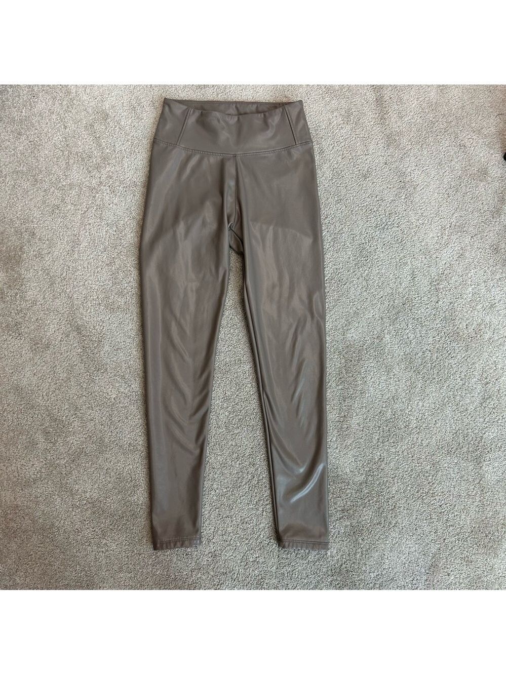 FOREVER 21 Women's Taupe Faux Leather High-Rise Leggings pleather vegan Sz M